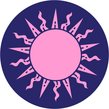 Parlak neon renkli bir güneşin ikonik dövme görüntüsü