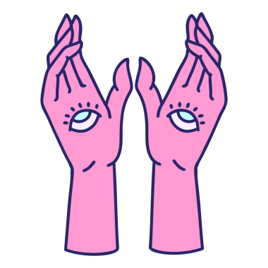 Parlak neon renginde geleneksel mistik eller dövmesi