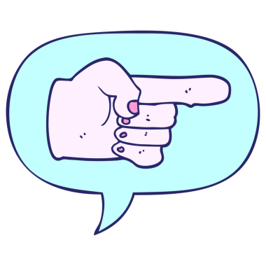 parlak neon renkli konuşma baloncuğu ile eli gösteren çizgi film