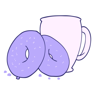 parlak neon renkli kahve ve çörekler.