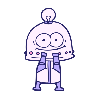 Parlak neon renkli ampullü mutlu karton robot.