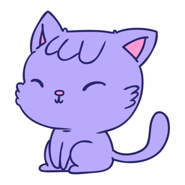 parlak neon renkli şirin kawaii kedisinin çizgi film çizimi