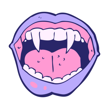 parlak neon renkli vampir ağzı çizgi filmi.