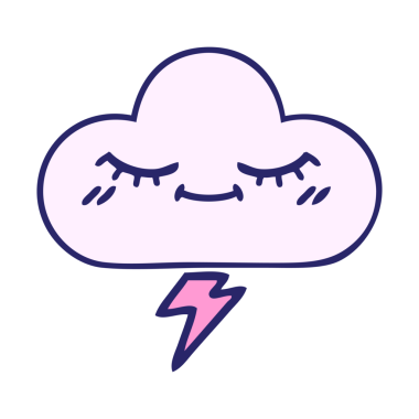 Gökgürültüsü bulutunun parlak neon renkli şirin karikatürü.