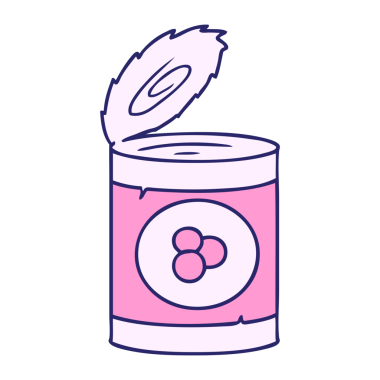 Parlak neon renkli bir şeftali konservesinin el çizimi karikatürü.