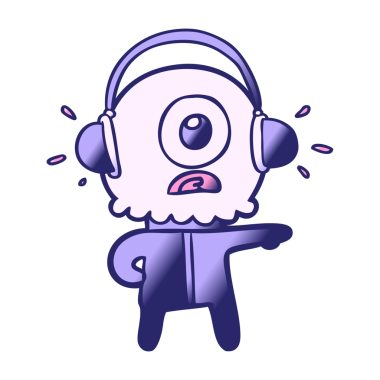 Çizgi film Tepegöz uzaylı uzay adamı Parlak neon renkte müzik dinliyor