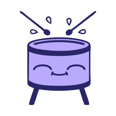 Parlak neon renkli bir davul karikatürü.