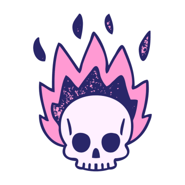 Parlak neon renkli el çizimi tuhaf bir kafatası.