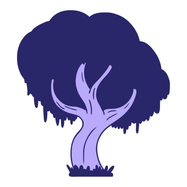 Parlak neon renkli yeşil bir ağacın el çizimi karalaması.