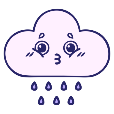 Parlak neon renkli bir yağmur bulutunun sevimli karikatürü