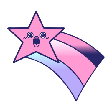 Parlak neon renkli kayan bir gökkuşağı yıldızının gölgeli karikatürü