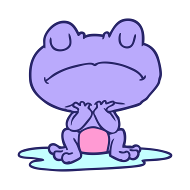 parlak neon renkli su birikintisinde çizgi film kurbağası