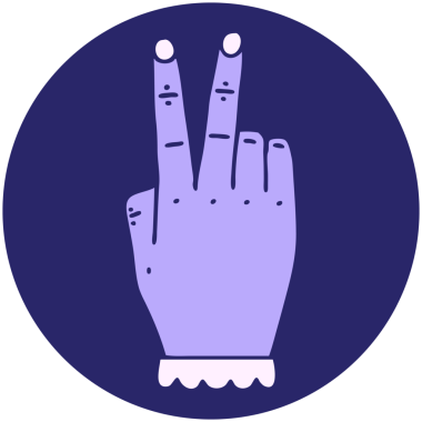 El kaldırma simgesi. Parlak neon renkli iki parmak hareketi.