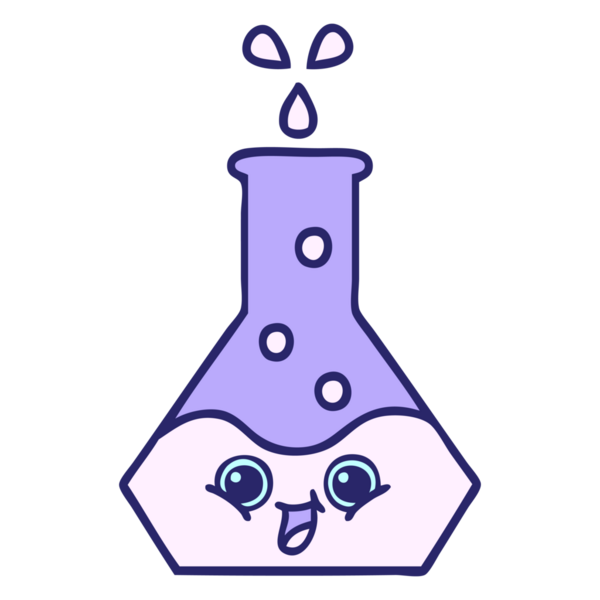 Parlak neon renkli bir bilim şişesi karikatürü.