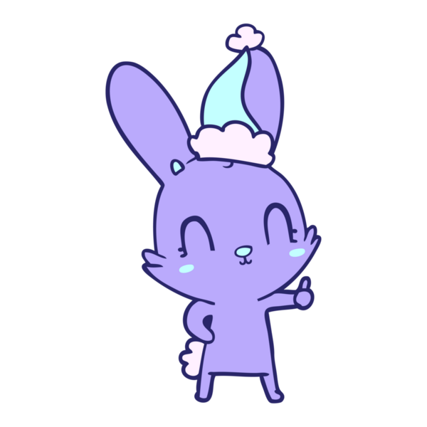 Parlak neon renkli Noel Baba şapkası takan bir tavşanın çizimi.