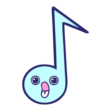 Parlak neon renkli bir nota karikatürü.