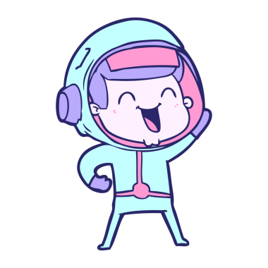 Parlak neon renkli mutlu astronot çizgi filmi.