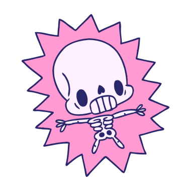 Çizgi film illüstrasyonu kawaii parlak neon renkli iskelete elektrik verdi