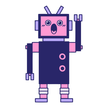 Parlak neon renkli şirin bir robot karikatürü