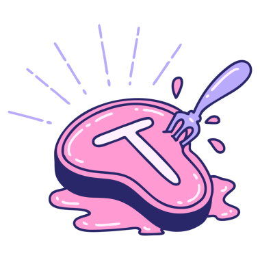 Parlak neon renkli geleneksel bir biftek ve çatal çizimi