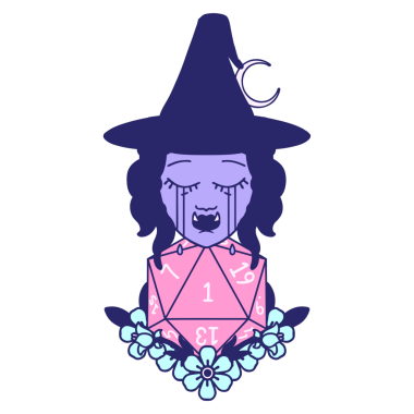 Retro Dövme Tarzı ağlama yarı ork cadı ve doğal bir D20 zar parlak neon rengi yuvarlama