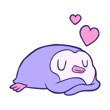 Parlak neon renkli aşk kalpleri olan penguen çizgi filmi