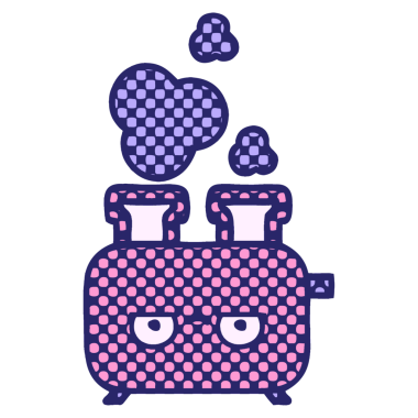 çizgi roman tarzı parlak neon renkli bir tost makinesinin karikatürü