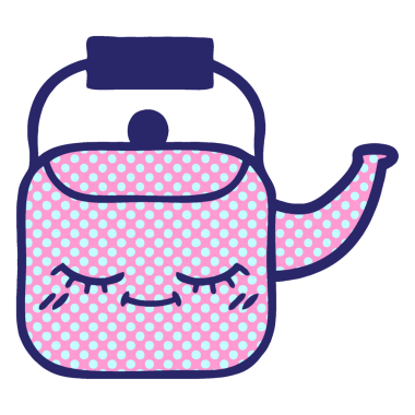 çizgi roman tarzı parlak neon renkli bir çaydanlık.