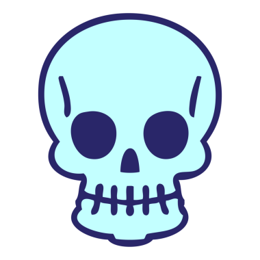 Parlak neon renkli el çizimi tuhaf bir kafatası.