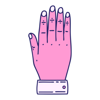 Parlak neon renkli bir elin ikonik dövme şekli