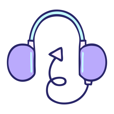 Parlak neon renkli eski bir kulaklığın sevimli çizgi filmi.