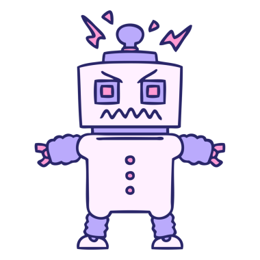 Parlak neon renkli el çizimi tuhaf çizgi film robotu