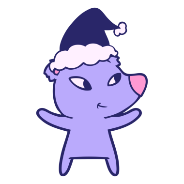 Güzel bir el çizimi çizimi, parlak neon renkli Noel Baba şapkası takan bir ayı.