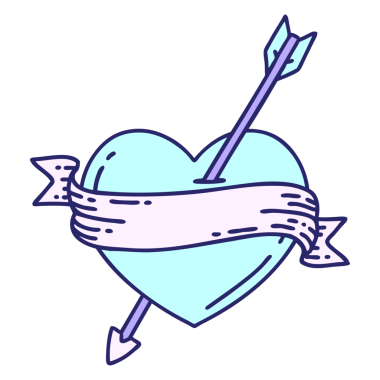 ok kalp şeklinde geleneksel bir dövme ve parlak neon renkli pankart