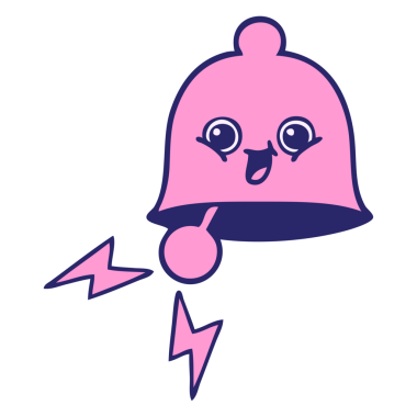 Parlak neon renkli, çalan bir çanın sevimli karikatürü.