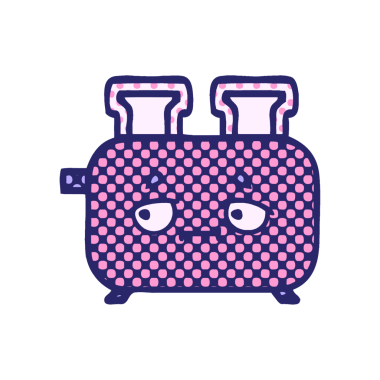 çizgi roman tarzı parlak neon renkli bir tost makinesinin karikatürü