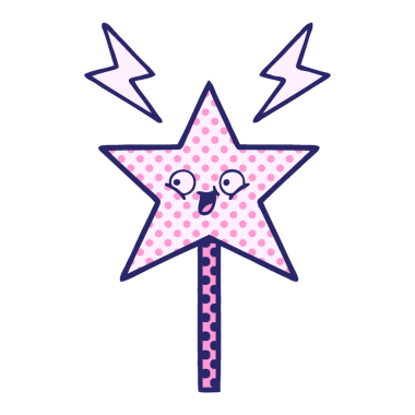 çizgi roman tarzı parlak neon renkli sihirli değnek.