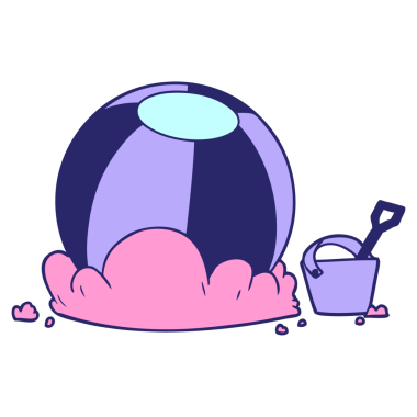 çizgi film plaj topu ve parlak neon renkli kova