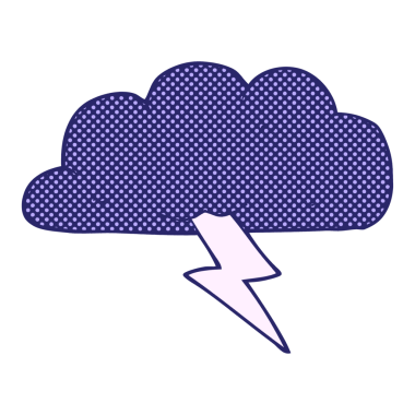 Parlak neon renginde serbest çizilmiş karikatür gökgürültüsü bulutu