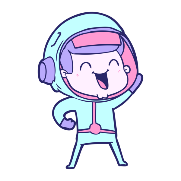 Parlak neon renkli mutlu astronot çizgi filmi.