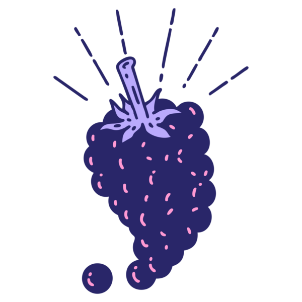 Parlak neon renkli üzümlerin geleneksel dövme demeti çizimi