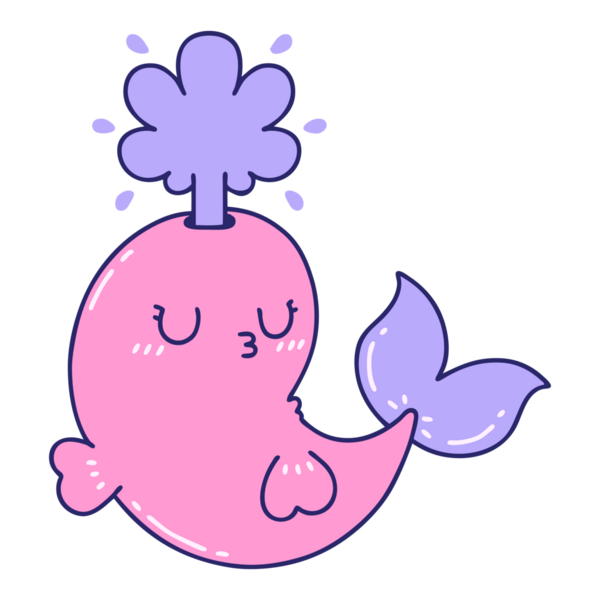 Geleneksel dövme stili parlak neon renkli mutlu balina karakteri.