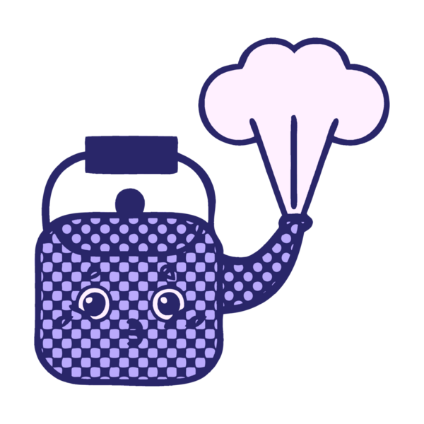 çizgi roman tarzı parlak neon renkli dumanı tüten bir çaydanlık.