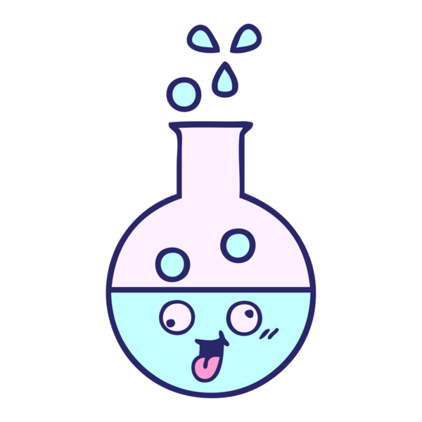 Parlak neon renkli bir test tüpünün şirin çizgi filmi.