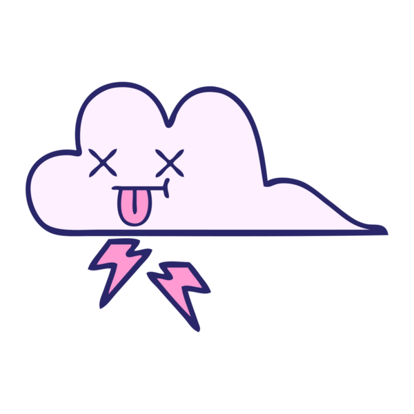 Gökgürültüsü bulutunun parlak neon renkli şirin karikatürü.