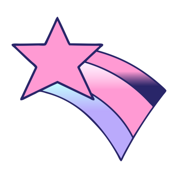 Parlak neon renkli kayan bir gökkuşağı yıldızının gölgeli karikatürü