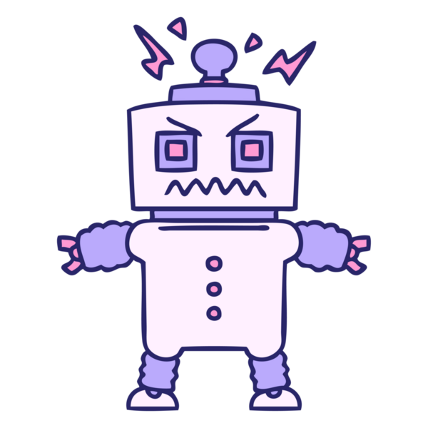 Parlak neon renkli el çizimi tuhaf çizgi film robotu