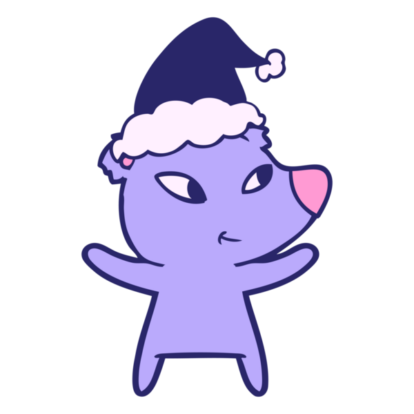 Güzel bir el çizimi çizimi, parlak neon renkli Noel Baba şapkası takan bir ayı.