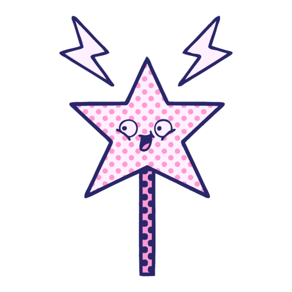 çizgi roman tarzı parlak neon renkli sihirli değnek.