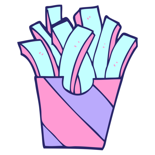 Çizgi filmlerdeki gibi parlak neon rengi patates kızartması.